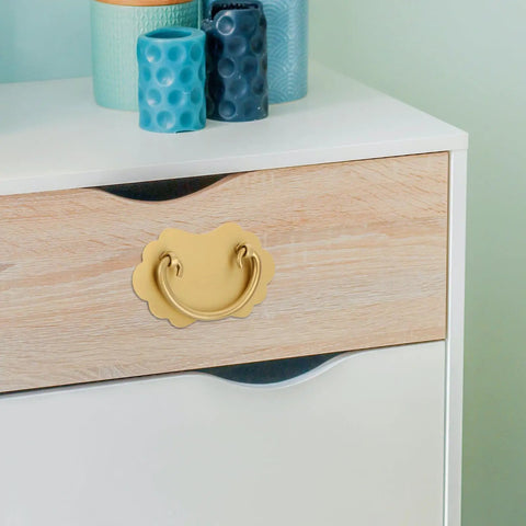 Vintage Brass Drawer Pull Handles For Dresser And Cabinet With Old School Chinese Style Antique Look And Dual Hole Mounting 105x62mm Decorative Hardware For Closet And Furniture on wood drawer