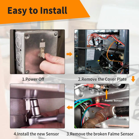 Installation steps for Two Pack Flame Sensor Igniter Sensing Rod For Goodman Janitrol Amana York Furnaces Replacement 0130F00010 B1172606
