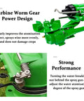 Irrigation Sprinkler With Pressure Gauge For Farms, 2 Inch Spray Gun, turbine worm gear design, performance details visible