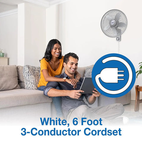 Couple relaxing with Commercial Grade 18 Inch Oscillating Wall Mount Fan with 3 Speed 120V Heavy Duty Metal Front Grill in background.