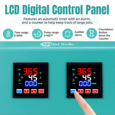 Digital control panel of 3 in 1 40 Oz Tumbler Heat Press Machine with 110V Dual Control Boxes for precise sublimation settings.