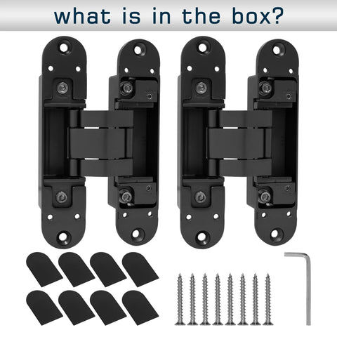 Matte Black Concealed Hinges Two Pack 180 Degree Adjustable Hidden Door Hinges with screws and covers