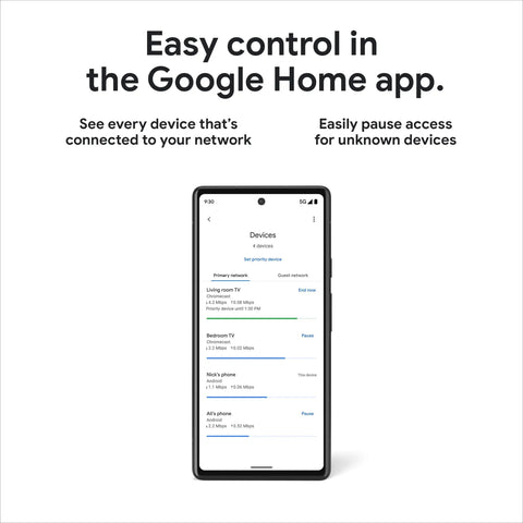 Smartphone displaying Google Home app interface for controlling WiFi Pro Mesh Router With WiFi 6E Speed Ultra Fast Rock Solid Connection