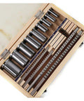 Keyway Broach Kit For Metalworking And CNC Projects 18 Piece Pro Grade HSS Metric Set in wooden case showing tools