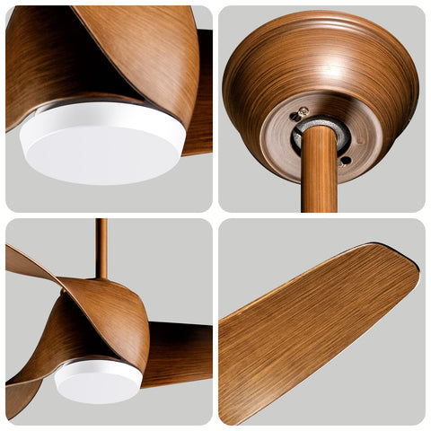 52 Inch Ceiling Fan With Lights And Remote 3 Blade Modern Quiet Reversible Ceiling Fan For Patio Living Room And Bedroom Sleek Brown Blade Design