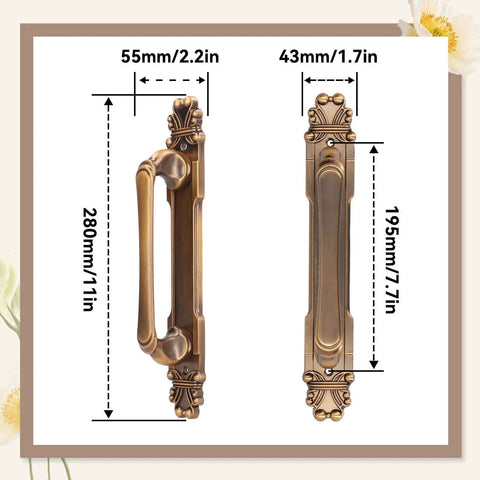 European Style Antique Door Handle Zinc Alloy Barn Door Pull for Cabinets, bronze finish with dimensions