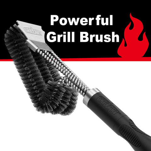 Heavy Duty Grill Brush And Scraper For Gas And Charcoal Grills With Triple Scrubbers And Safe Wire Bristles Ergonomic Handle