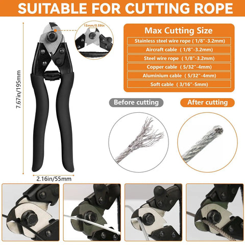 Heavy Duty Wire Rope Crimping Tool Kit With 14 Inch Swaging Tool And Wire Rope Cutter, suitable for 1/16 to 1/8 inch cables