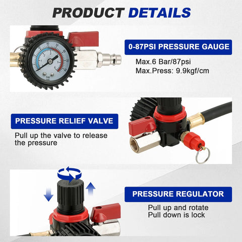 DASBET Turbo Leakage Tester Kit with 0-87 PSI gauge and 4 stepped adapters (1-3/8 to 3-1/2)