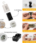 Step-by-step battery installation for Lit 8 Pack LED Copper Wire Firework String Lights With Remote, Dimmable And Waterproof IP65.