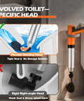 Heavy Duty Electric Toilet Plunger Paired With High Pressure Air Blaster, showing flexible bending head for tight seals.
