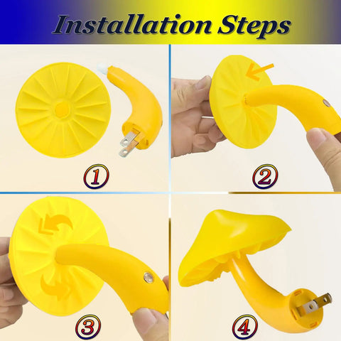Installation steps for Mushroom Shaped Energy Saving Sensor LED Night Light With Plug In Auto On Off Multi Color Changing Led Night Light For Hallway And Bedroom Yellow Finish Long Lifespan Up To 50000 Hours