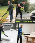 Cordless Leaf Blower With 650 CFM And 288 MPH Max Wind, Includes 2x 4Ah Batteries, 6 Speed Modes, 20V Powered Handheld Blower in use