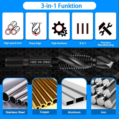 Six Piece 8-32NC Combo Drill Tap Countersink Bit Set SAE High Speed Steel With Anti Rust Blackened Coating illustration