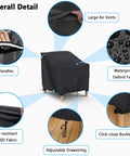 2 Pack Waterproof Patio Chair Covers For Outdoor Furniture Heavy Duty 600D All Weather Protection Built Tough 32W X 37D X 36H Fit Lounge Lawn Deep Seat Chairs Black, features large air vents, waterproof Oxford fabric, and adjustable drawstring.