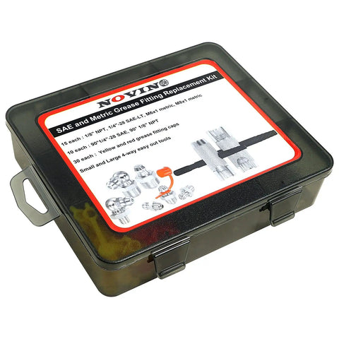 Heavy Duty Grease Zerk Fitting Tool Kit 2pc Set With 80 Replacement Fittings for SAE and Metric in black case