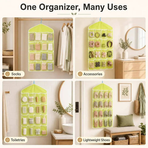 Smooth Over Door Shoe Hanging Storage Bag With Sixteen Clear Pockets For Fast Closet Setup And Hassle Free Dorm Room Essentials Total Game Changer Flex organized with socks, accessories, toiletries, and lightweight shoes.