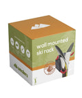 Heavy Duty Wall Mounted Ski Rack And Pole Hanger Featuring Rock Solid Padded Hooks for one ski, shown in box packaging.