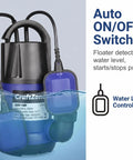 Heavy Duty Submersible Sump Pump With Automatic Float Switch, 1Hp Portable Utility Water Pump with water level control in use.