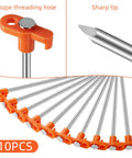 Beefy Heavy Duty Tent Stakes 7 Inches 10 Pack Rust Proof Galvanized Steel Ground Pegs with Orange Caps and Rope Threading Hole