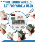 133 Pieces Polishing Kit For Rotary Tools With sanding drums, buffing wheels, and polishing bits shown in use on various materials.