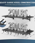 Heavy-Duty 2 Pack Wall Mounted Garage Shelves With 8 Hooks, 2x4 Ft Each, 500 Lb Total Capacity, Steel Storage Racks For Tool Organization, Garage, Workshop, Home Workspace, And All Your Gear. 46x24 inch shelf, 250 lb each
