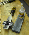 Sharpening Kit For Chisels And Plane Irons One Quarter To Two And Three Quarters Inch Blades Includes Oil Stone Honing Guide White Oil
