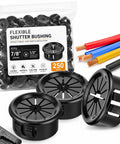 250 Pack Flexible Shutter Bushings Nylon Wire Grommets, black grommets with electrical wires, ideal for cable control in panels.