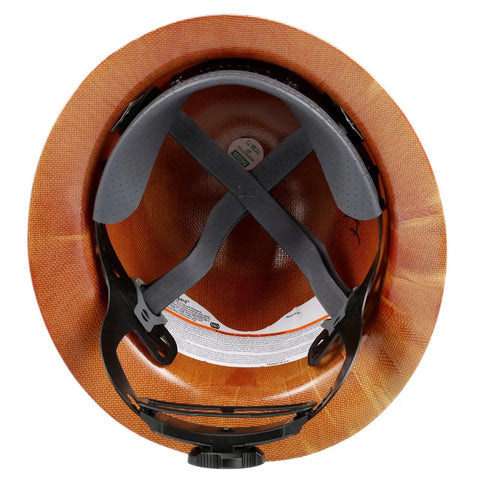 Interior view of Skullgard Worksite Ready Full Brim Hard Hat With Fas Trac III Ratchet Suspension Non Slotted Phenolic Resin