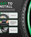 Two Pack Fat Tire Liners For Twenty, Twenty Four, And Twenty Six By Four Inch Fat Bike And E Bike Tires, 110Mm Wide TPU Puncture Proof Inserts installation guide with tire diagram.