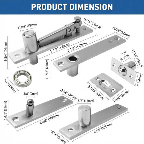 Heavy Duty Pivot Hinge For Secret Doors And Hidden Bookcase Doors, 304 Stainless Steel Hidden Door Hinge Set dimensions