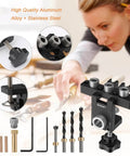 3-In-1 Dowel Jig Kit With Self Centering Doweling And Pocket Hole Jig For Straight Holes, Includes Positioning Clip And Adjustable Drilling Guide Locator, with tools displayed.