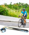 Aluminum Gooseneck Bike Stem for 22.2mm Fork Tubes and 25.4mm Handlebar Clamp, 150mm to 220mm lengths, shown with cyclist.