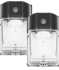 Front view of 2-pack Dusk To Dawn Sensor LED Wall Pack Light 26W 3000 Lumens Outdoor Flood Lamp with aluminum housing.