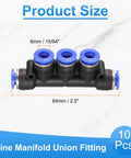 Inline 5 Way Manifold Union Fitting Kit, 6mm OD Plastic Pneumatic Push To Connect Tube Fittings, 2.5 Inch Length