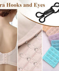 All-In-One Hook And Eye Sewing Kit With Bra, Skirt And Snap Fasteners, back of bra, close-up hooks, pastel colors