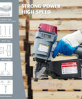 Person using Air Coil Siding Nailer 15 Degree 1 3 4 Inch To 2 3 4 Inch for wooden pallets and packing, close-up view