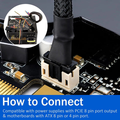 Get The Ultimate Xyembu 8 Pin CPU Power Adapter For Your PC With Top Tier Copper Wires and Reliable High Density Pins connected to motherboard.
