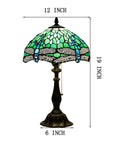 Tiffany Style Stained Glass Table Lamp With Green Dragonfly Shade, 12 Inch Shade And 19 Inch Tall Antique Bronze Reading Lamp, UL Listed