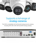 5MP UltraHD 16 Channel DVR Security System Recorder With Remote Smartphone Access shown with compatible analog cameras