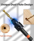 Premium Dope Wood Countersink Drill Bit Set With Titanium Coated HSS, showcasing dual-flute design for woodworking