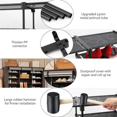9-Tier Tall Shoe Rack With Dustproof Covers Holds 40 To 46 Pairs Closed Shelves Shoe Cabinet Organizer For Garage Or Bedroom