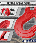 Beefy Three Eighths Inch Clevis Slip Hook With Safety Latch Heavy Duty Winch Hook Stopper Grade Seventy Forged Steel, red hook details