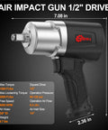 Heavy Duty 1/2 Inch Air Impact Wrench With 1500 Ft-Lbs Torque, 8000 RPM, 4.74 Lb Weight, 1/2 Drive, Twin Hammer Design