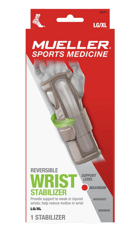 Reversible Wrist Stabilizer With Splint For Men And Women, Adjustable Pain Relief Wrist Brace, Taupe, Size Large XL packaging