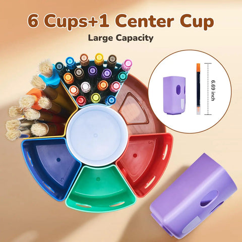 Rotating Art Supply Storage Organizer With 360 Degree Spin Base Kid Friendly Craft Caddy For Classrooms And Desks with 6 cups
