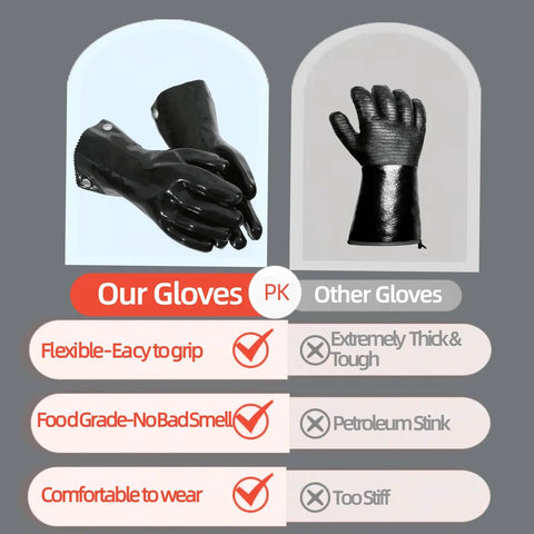 Comparison of Heat Resistant BBQ Gloves For Grilling And Cooking Up To 220F with other gloves highlighting flexibility and comfort.