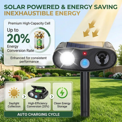 Outdoor Ultrasonic Deer Repellent Device With PIR Motion Sensor And LED Strobe 2 Pack Dual Deterrent For Yards And Gardens That Keeps Deer Away With Loud Ultrasonic Waves And Bright Flash, solar-powered black plastic
