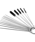 Pro Grade Carburetor Cleaner Tool Kit With Ten Precision Cleaning Needles And Five Heavy Duty Brushes, featuring stainless steel picks.