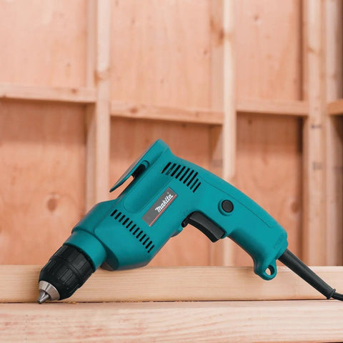 Powerful 4.9 Amp 3/8 Inch Drill With Variable Speed 0-2500 RPM Keyless Chuck Large Trigger Teal Finish Quiet Operation